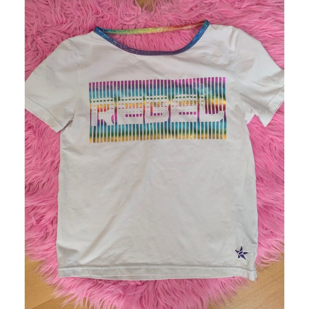 Rebel Athletic white with Metallic Rainbow Stretch Top Cheer Dance